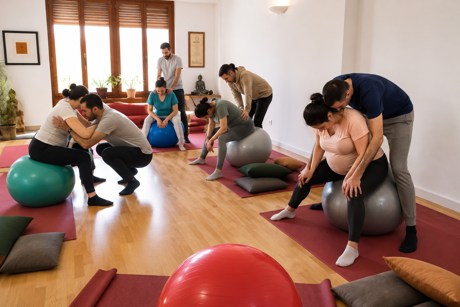 En nuestras clases de yoga para embarazadas trabajamos respiraciones que abren espacio, secuencias suaves para descargar lumbares y caderas, y estiramientos seguros para hombros y cuello.