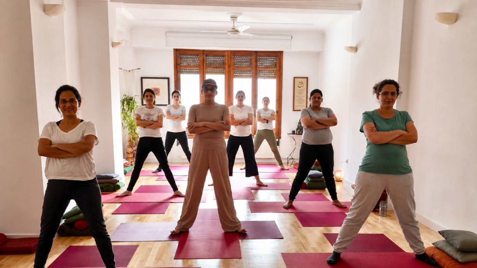En nuestras clases de yoga para embarazadas trabajamos respiraciones que abren espacio, secuencias suaves para descargar lumbares y caderas, y estiramientos seguros para hombros y cuello.